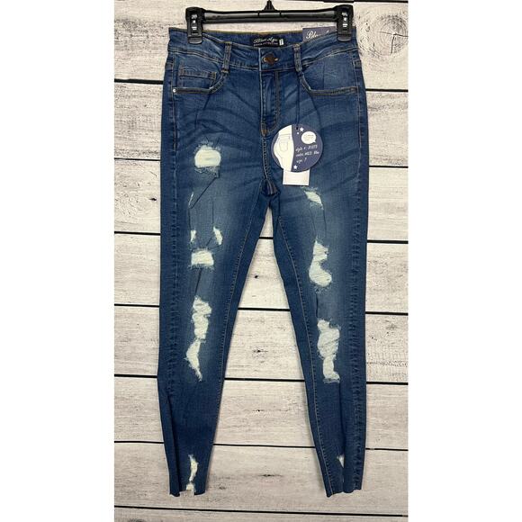 NWT Ladies Blue Age Distressed Medium Blue Ankle Jeans - Size 7 - Picture 1 of 2